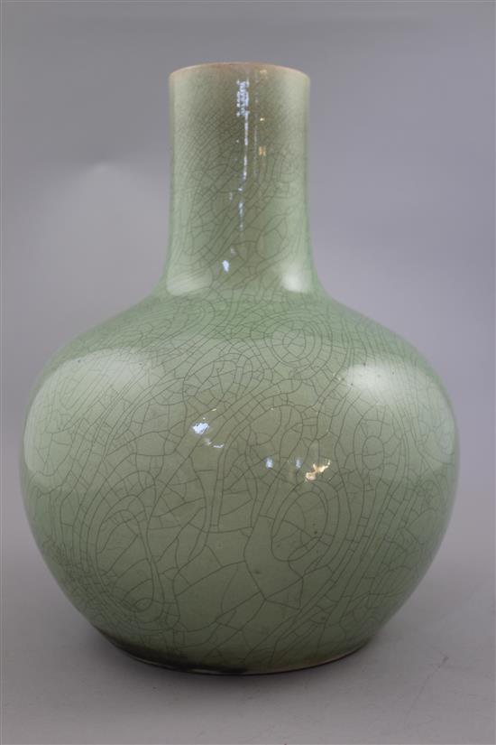 A Chinese mint green crackle glazed bottle vase, 19th / 20th century, 25cm